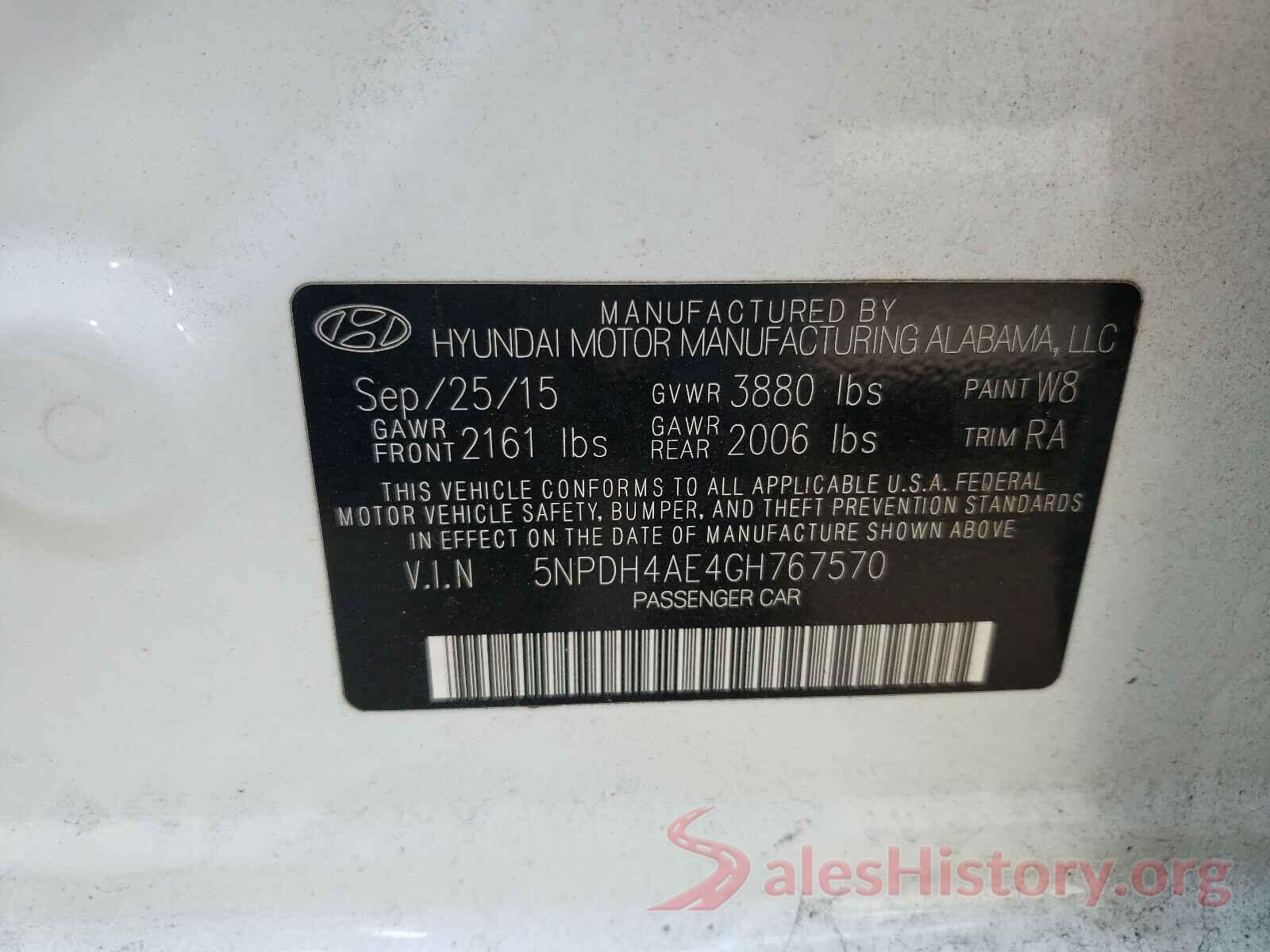 5NPDH4AE4GH767570 2016 HYUNDAI ELANTRA