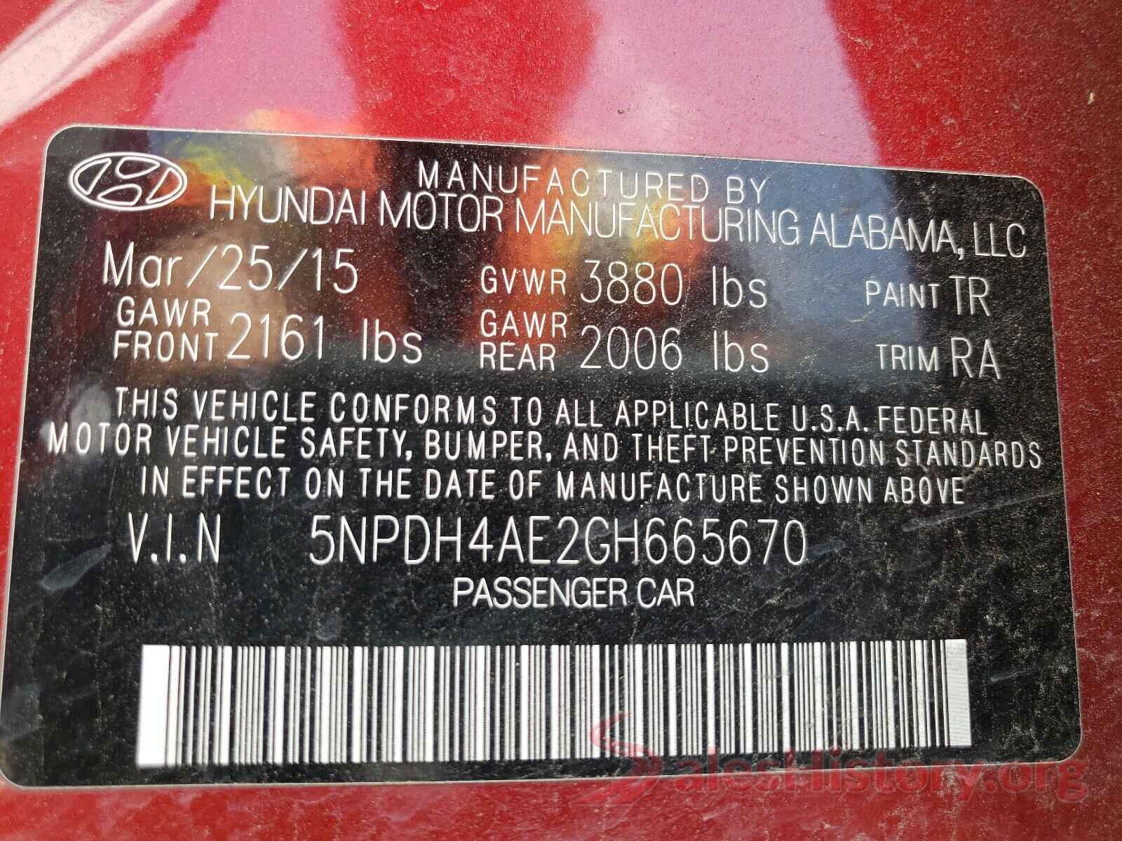 5NPDH4AE2GH665670 2016 HYUNDAI ELANTRA