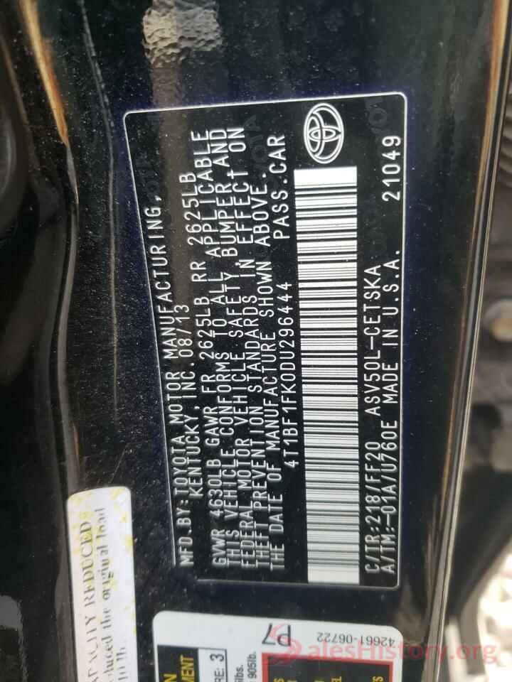 4T1BF1FK0DU296444 2013 TOYOTA CAMRY