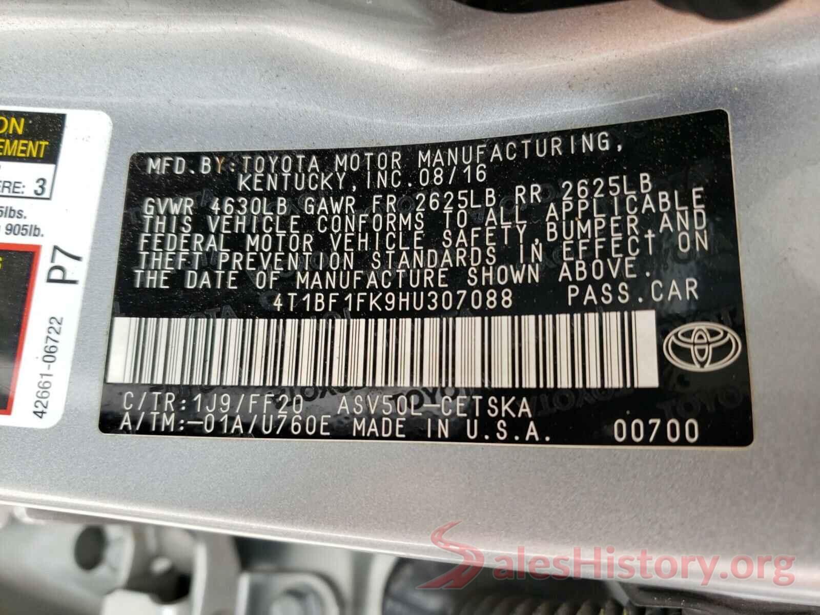 4T1BF1FK9HU307088 2017 TOYOTA CAMRY