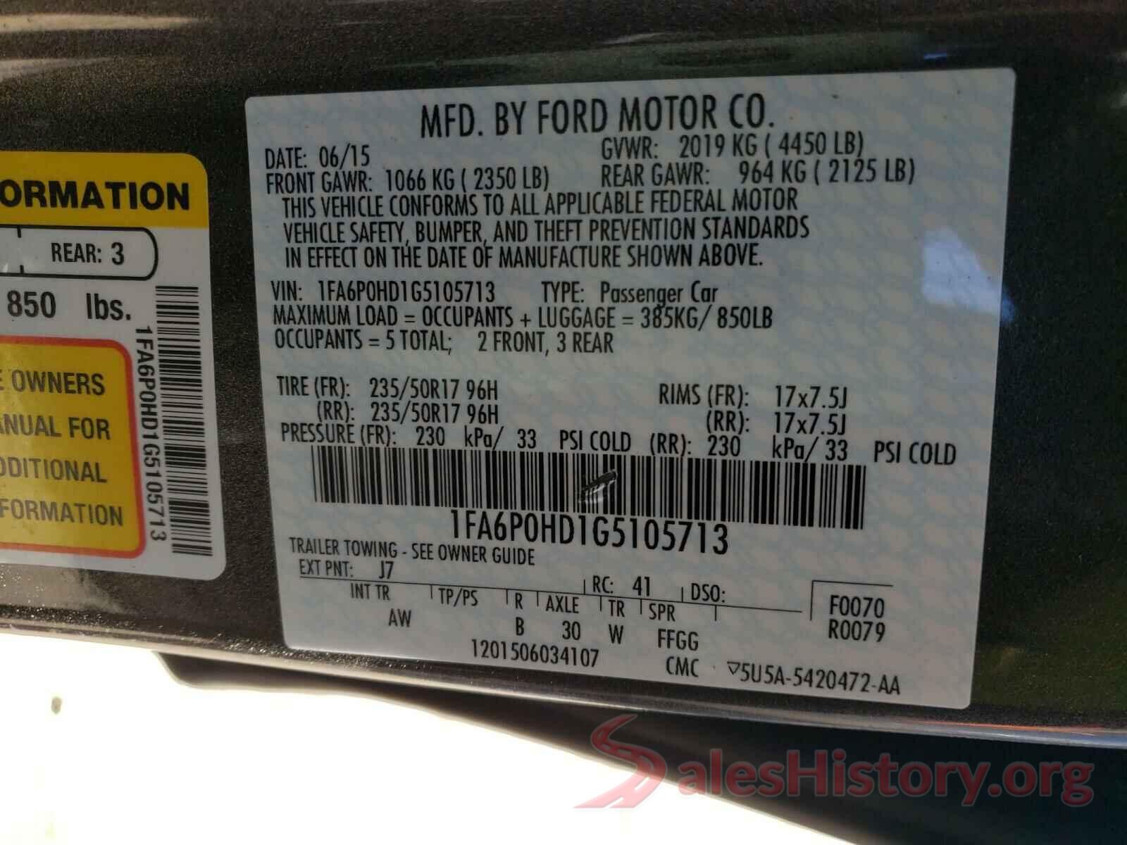 1FA6P0HD1G5105713 2016 FORD FUSION