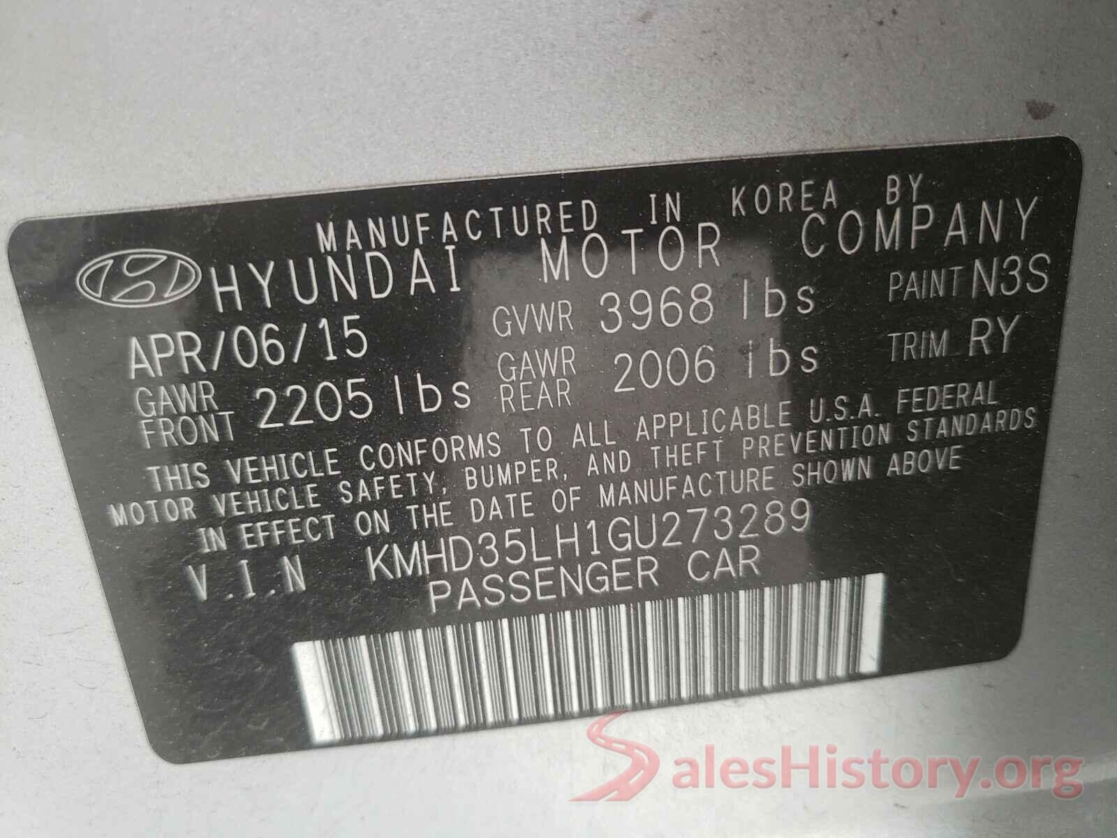 KMHD35LH1GU273289 2016 HYUNDAI ELANTRA