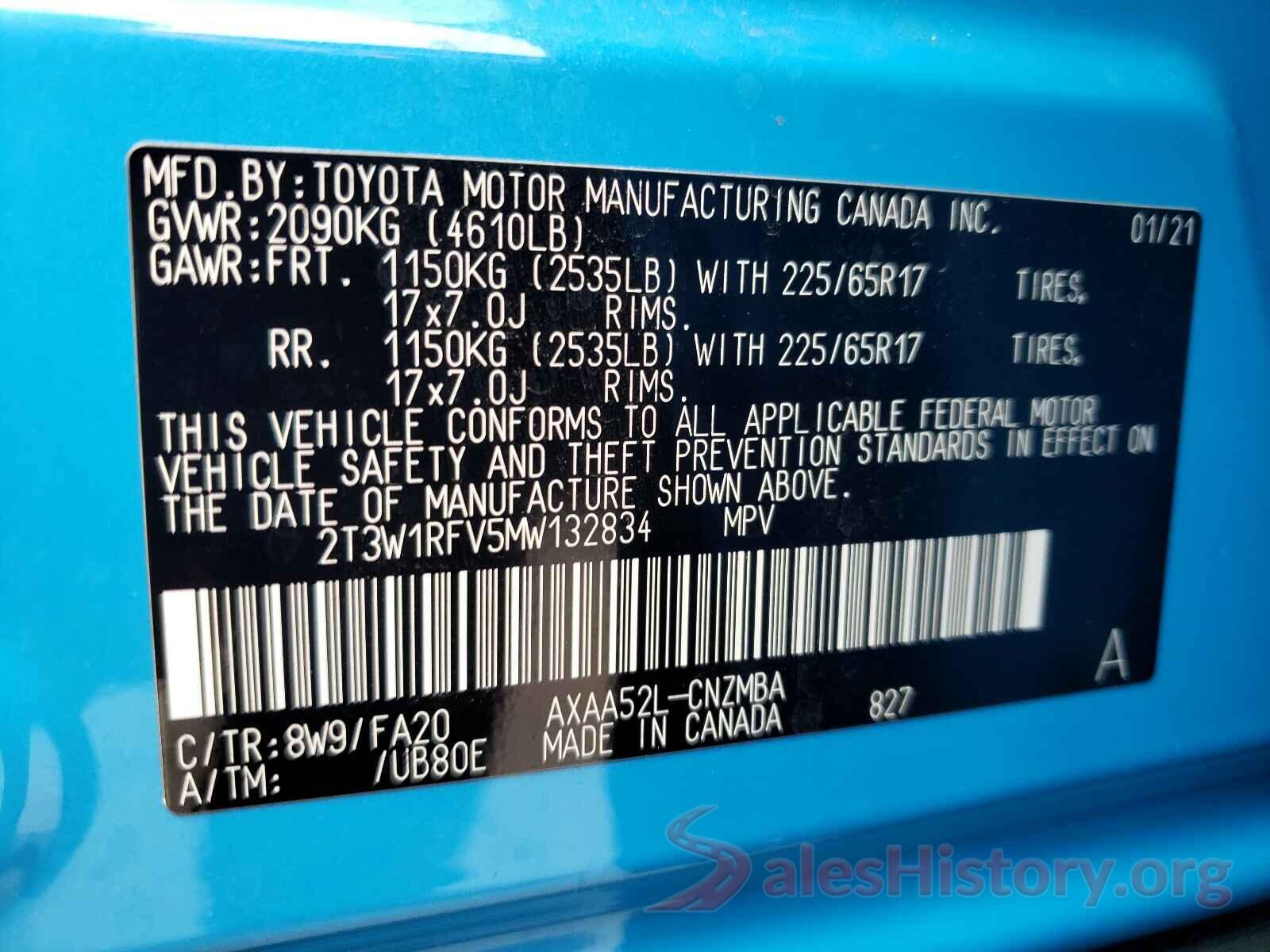 2T3W1RFV5MW132834 2021 TOYOTA RAV4