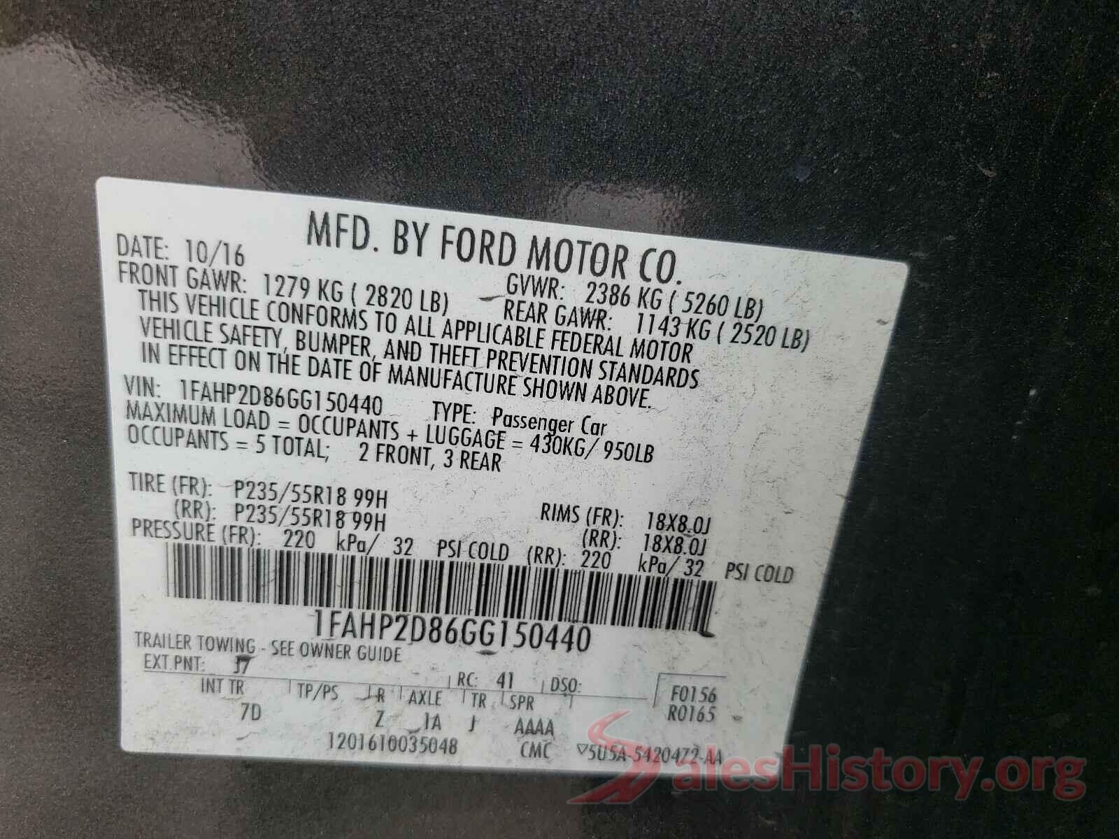 1FAHP2D86GG150440 2016 FORD TAURUS