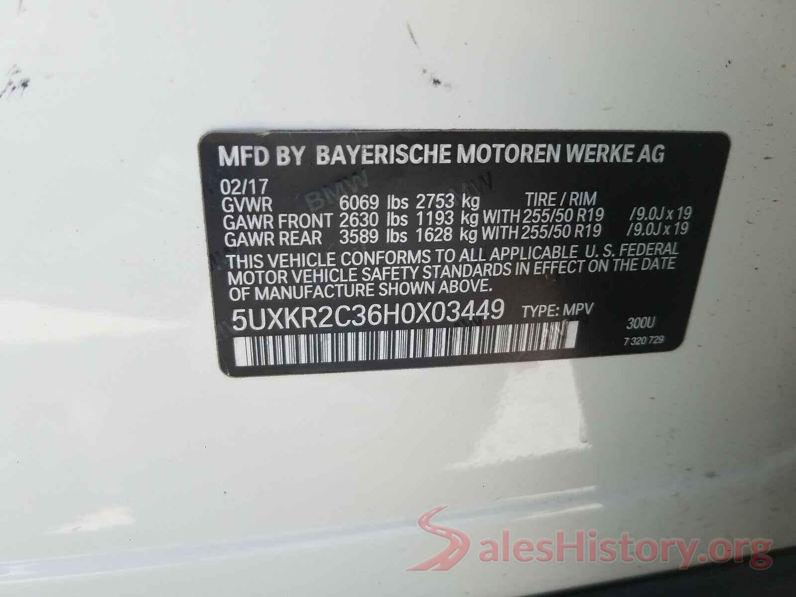 5UXKR2C36H0X03449 2017 BMW X5