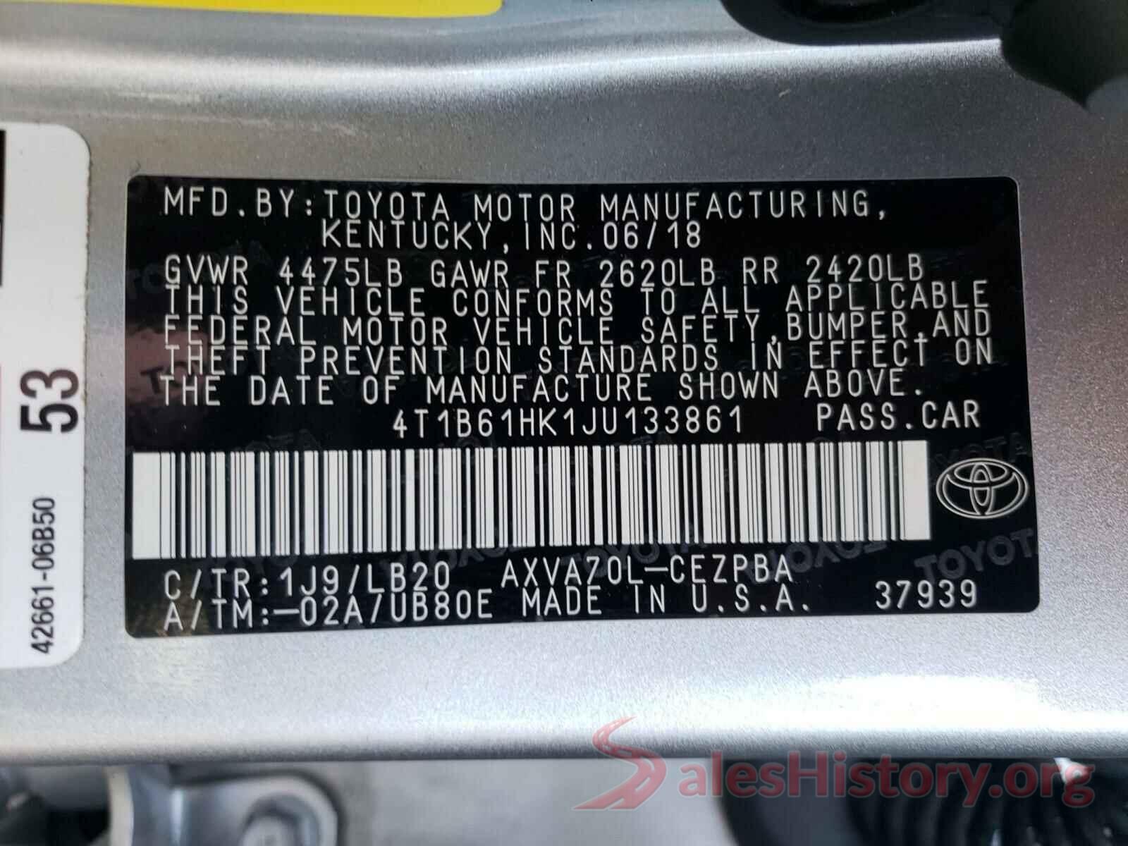 4T1B61HK1JU133861 2018 TOYOTA CAMRY