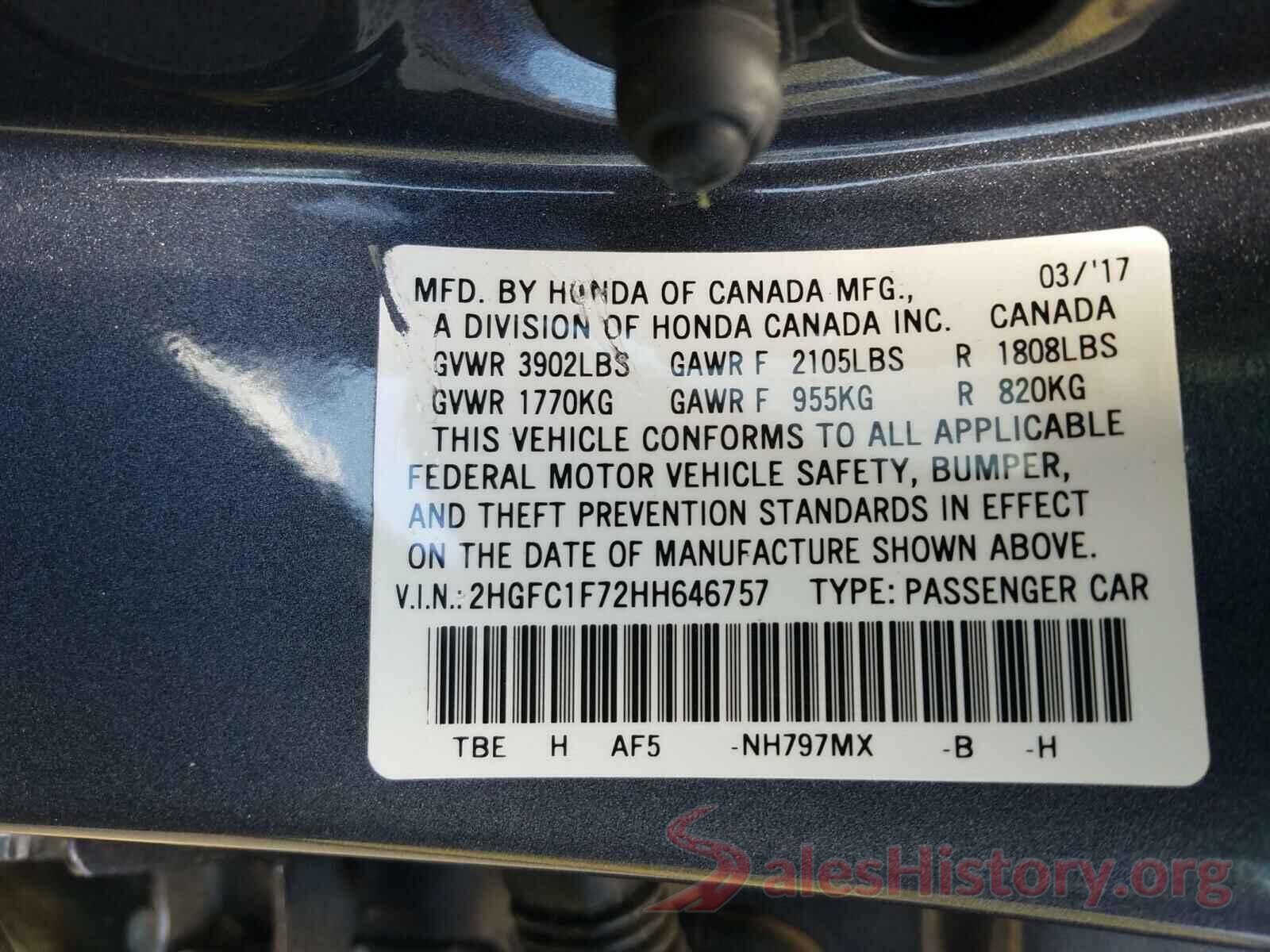 2HGFC1F72HH646757 2017 HONDA CIVIC