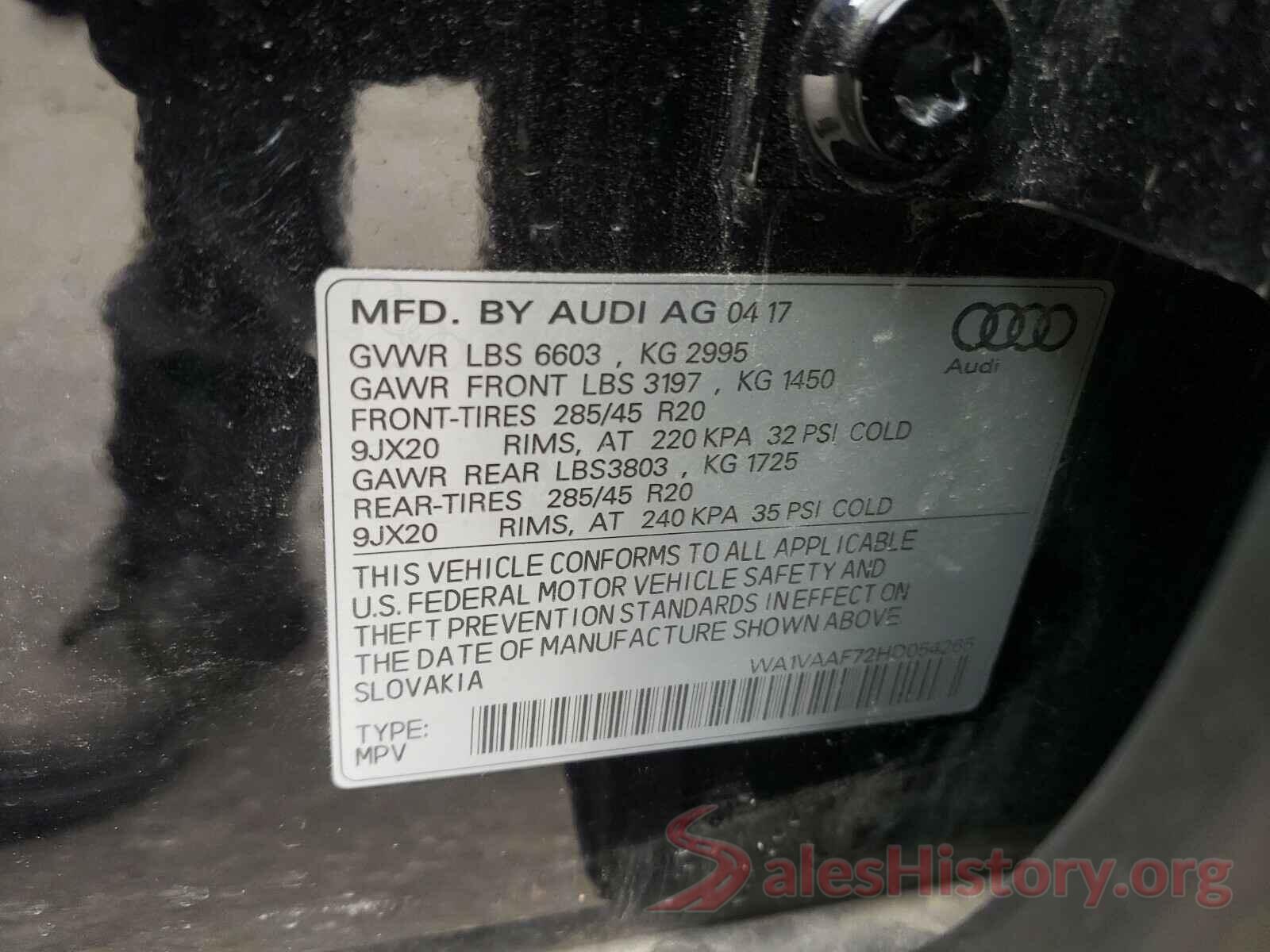 WA1VAAF72HD054265 2017 AUDI Q7