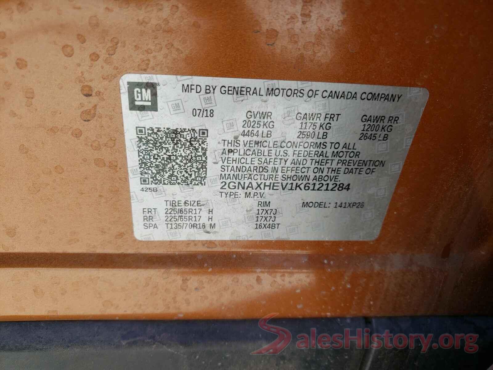 2GNAXHEV1K6121284 2019 CHEVROLET EQUINOX