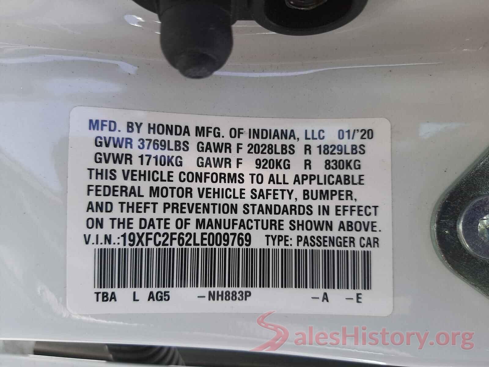 19XFC2F62LE009769 2020 HONDA CIVIC