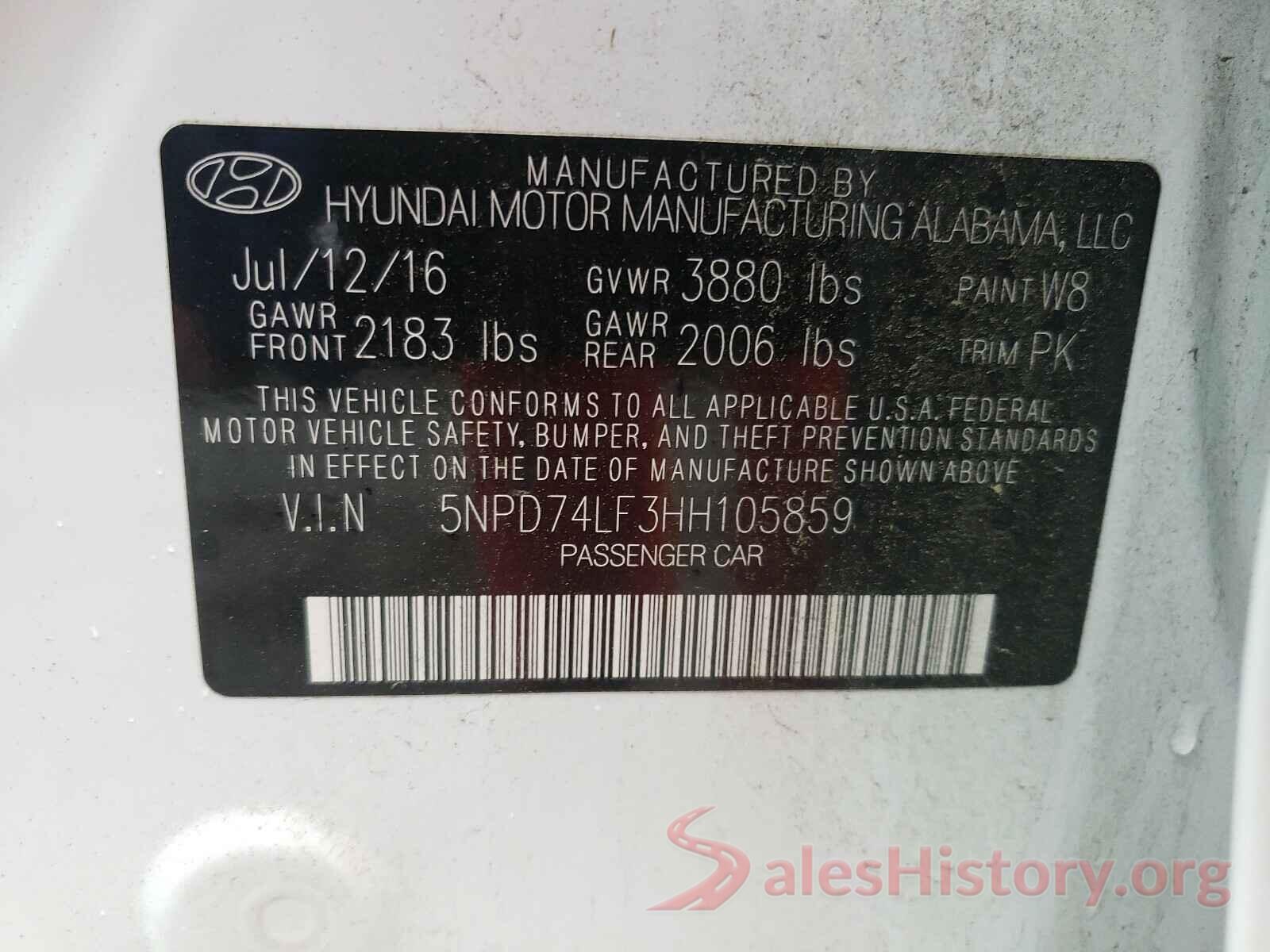 5NPD74LF3HH105859 2017 HYUNDAI ELANTRA