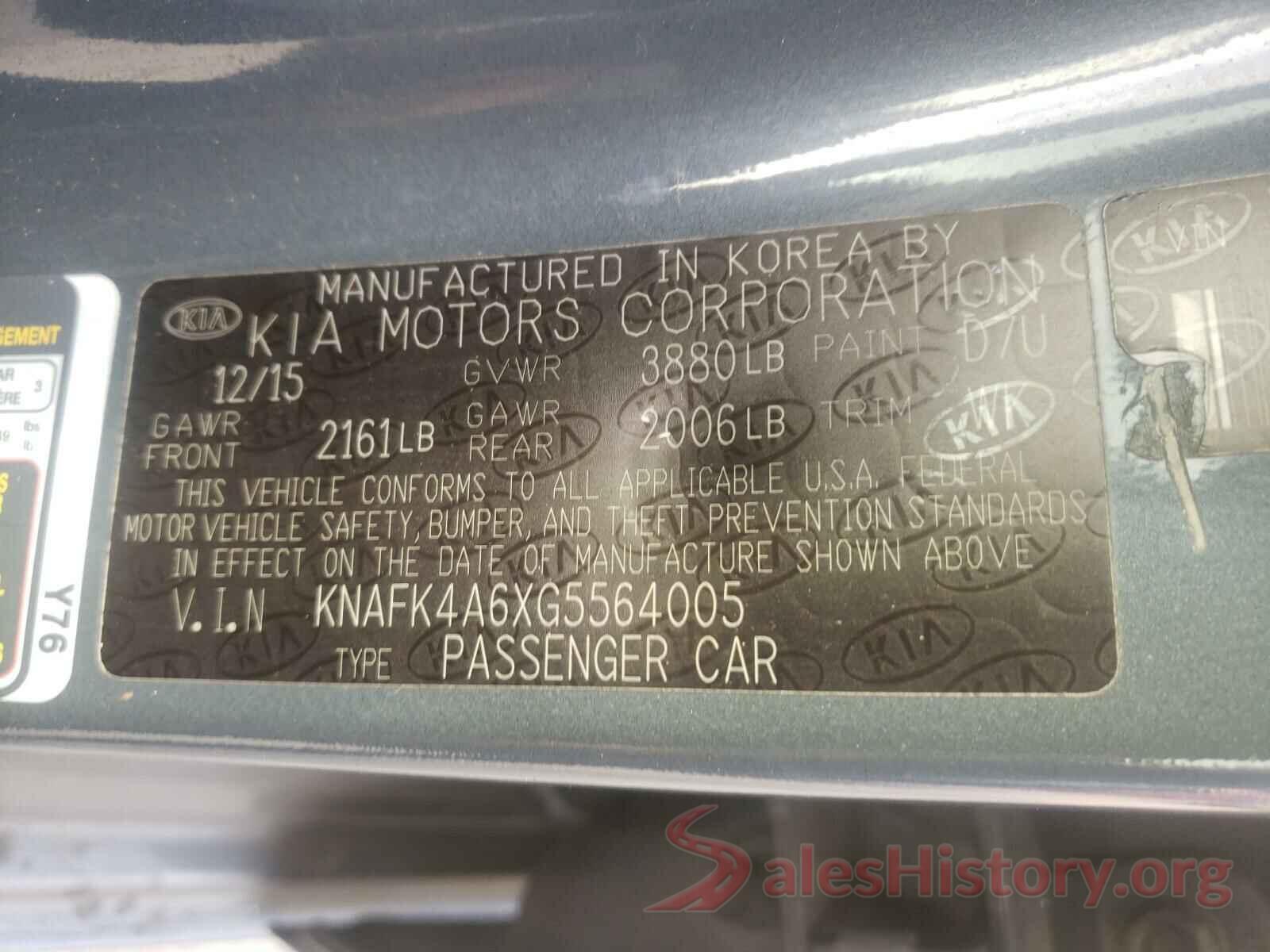 KNAFK4A6XG5564005 2016 KIA FORTE