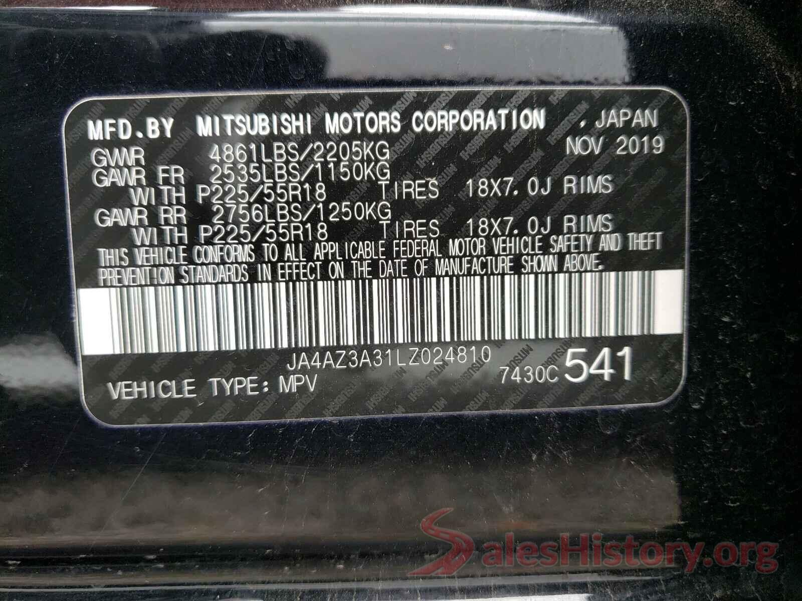 JA4AZ3A31LZ024810 2020 MITSUBISHI OUTLANDER