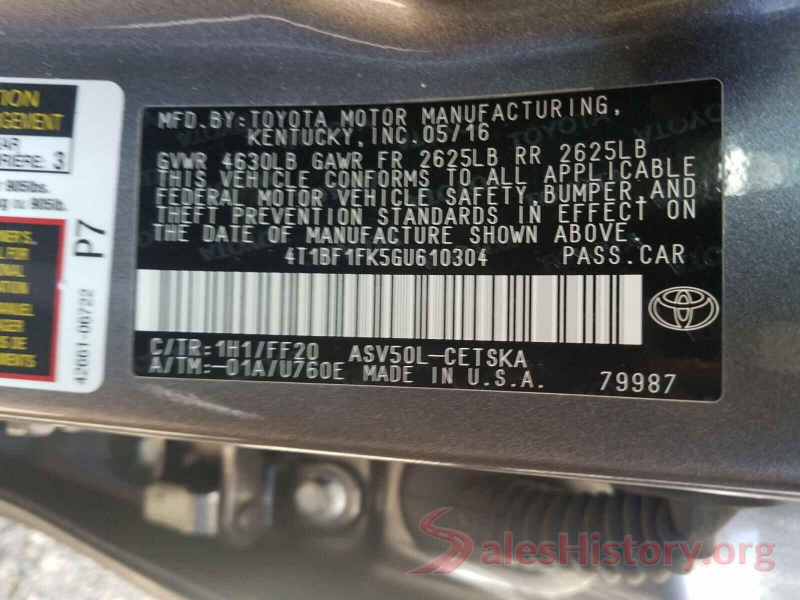 4T1BF1FK5GU610304 2016 TOYOTA CAMRY