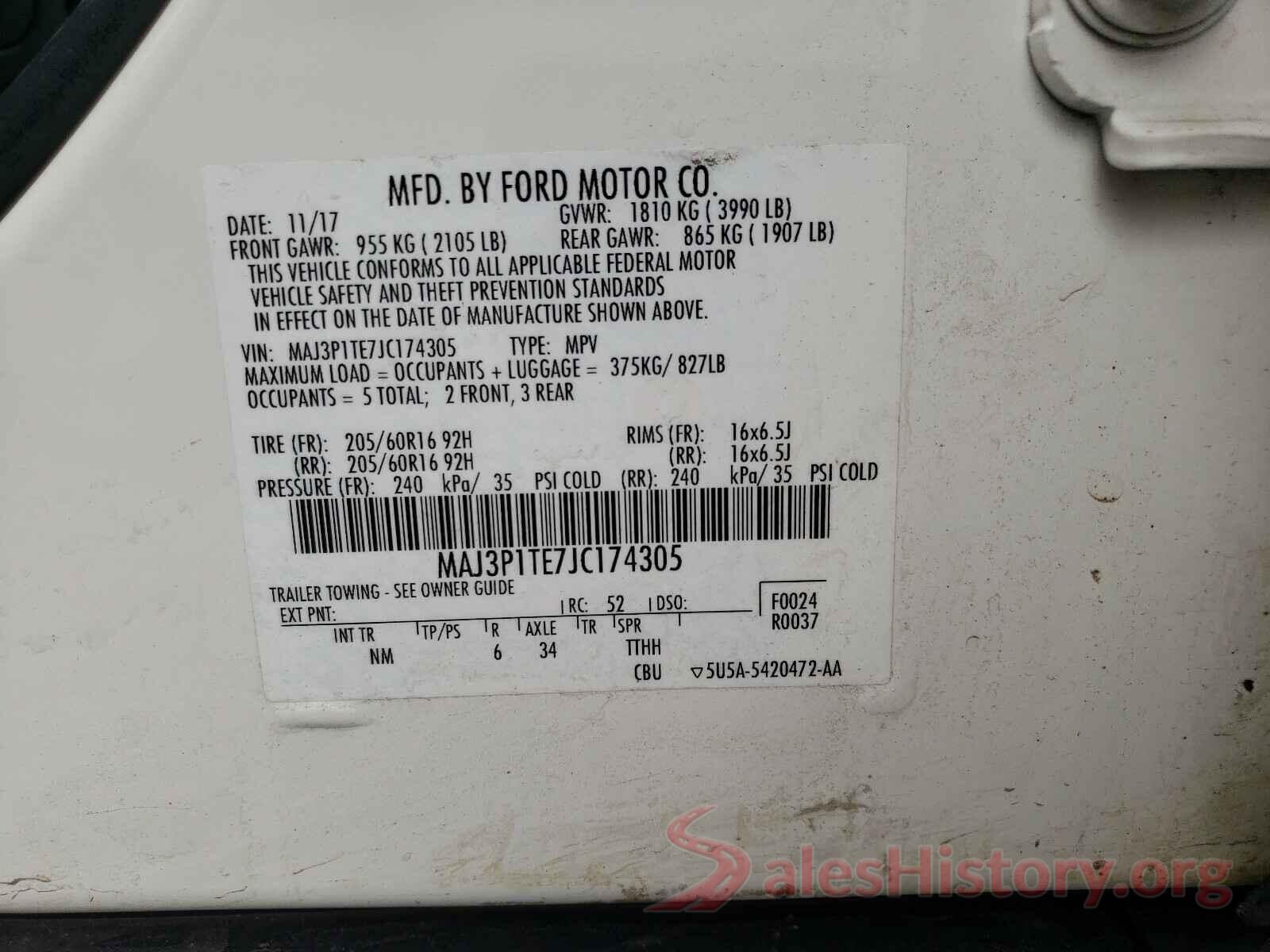 MAJ3P1TE7JC174305 2018 FORD ALL OTHER