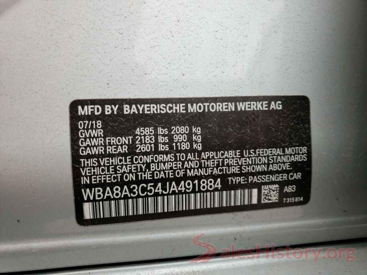 WBA8A3C54JA491884 2018 BMW 3 SERIES