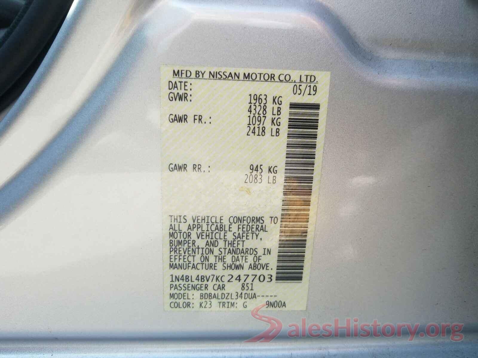 1N4BL4BV7KC247703 2019 NISSAN ALTIMA