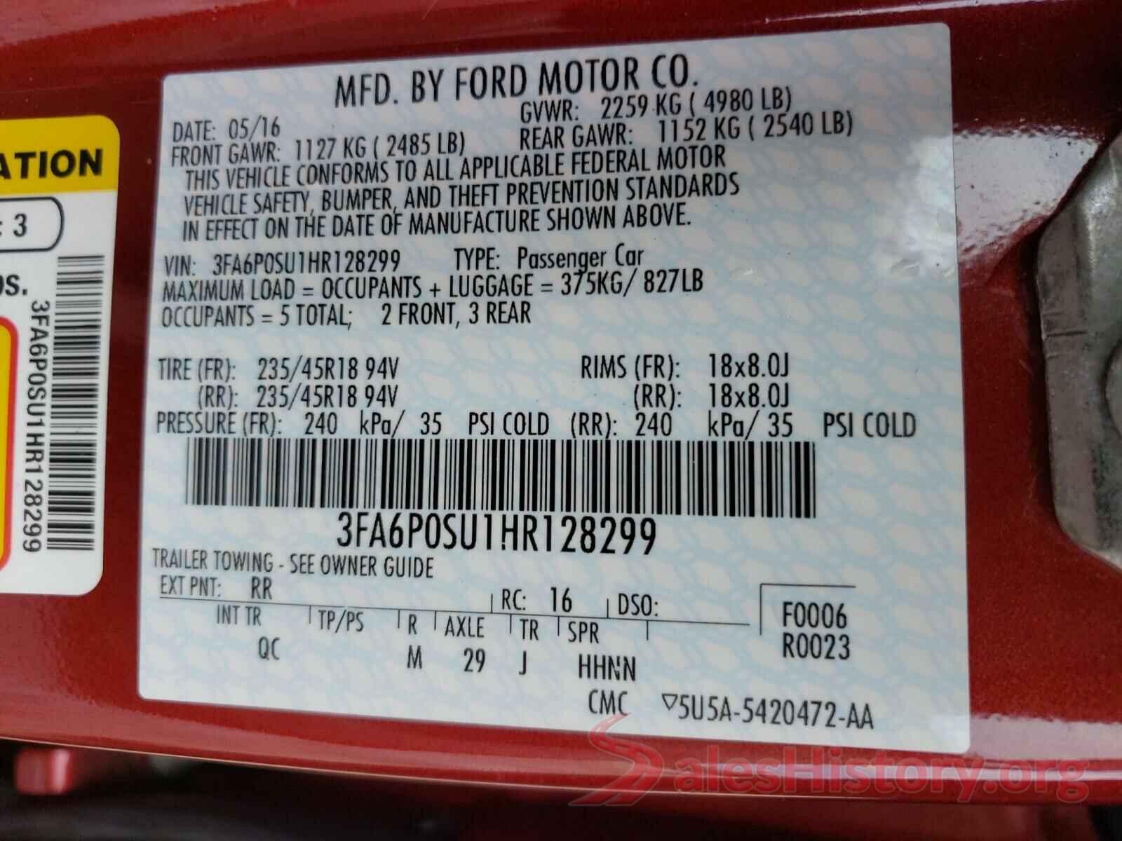 3FA6P0SU1HR128299 2017 FORD FUSION