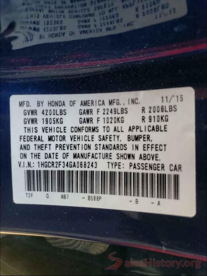 1HGCR2F34GA068243 2016 HONDA ACCORD