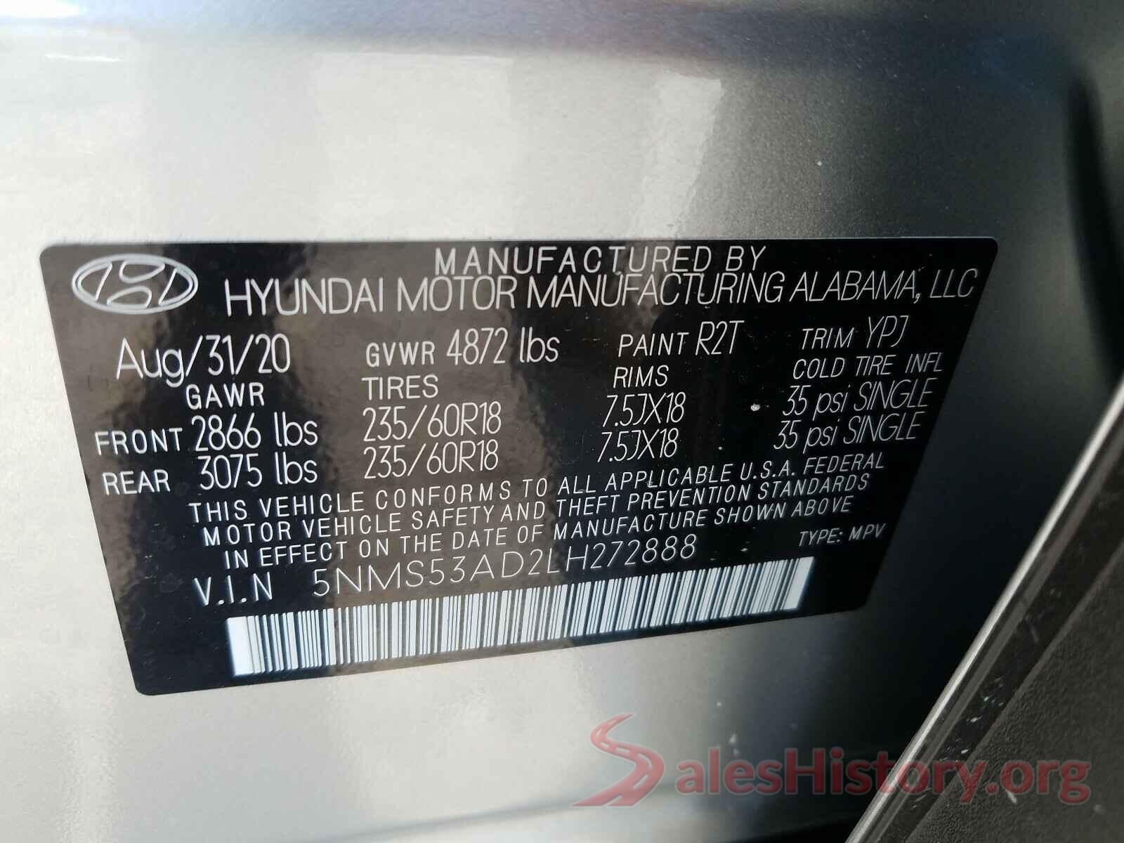 5NMS53AD2LH272888 2020 HYUNDAI SANTA FE