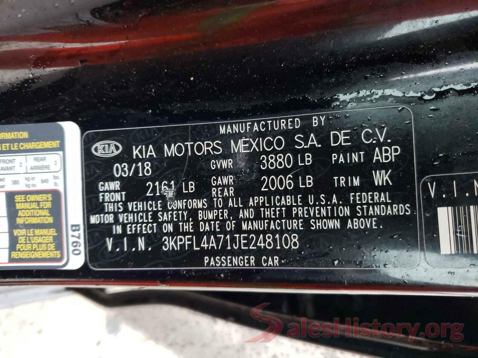 3KPFL4A71JE248108 2018 KIA FORTE