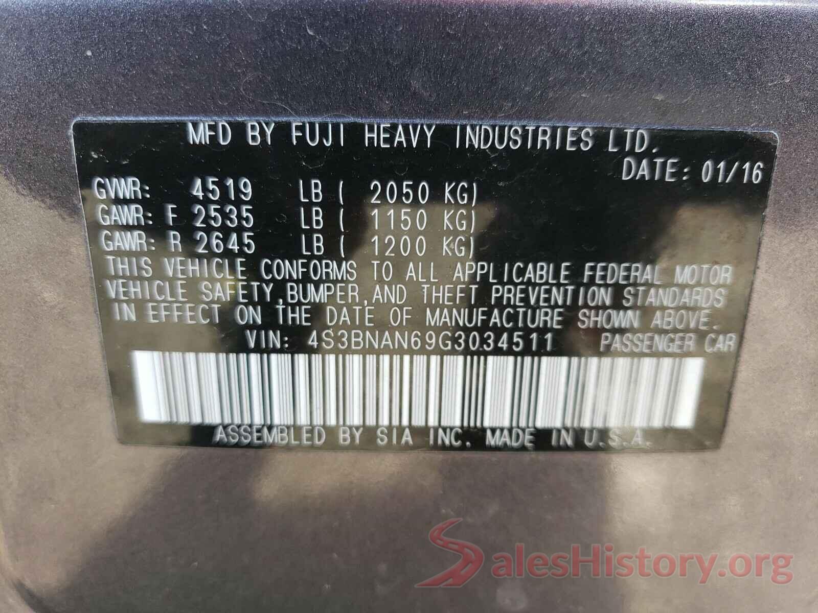 4S3BNAN69G3034511 2016 SUBARU LEGACY