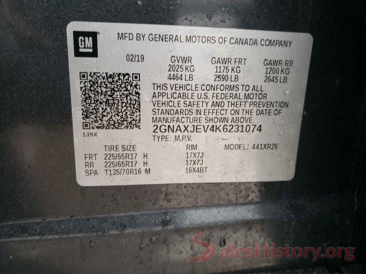 2GNAXJEV4K6231074 2019 CHEVROLET EQUINOX