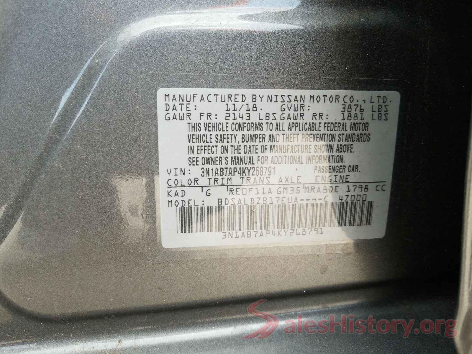 3N1AB7AP4KY268791 2019 NISSAN SENTRA