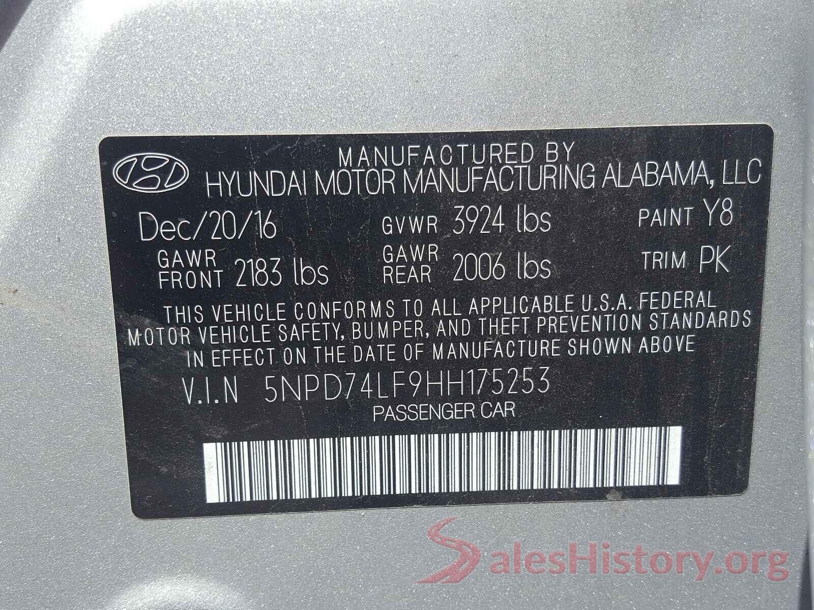 5NPD74LF9HH175253 2017 HYUNDAI ELANTRA