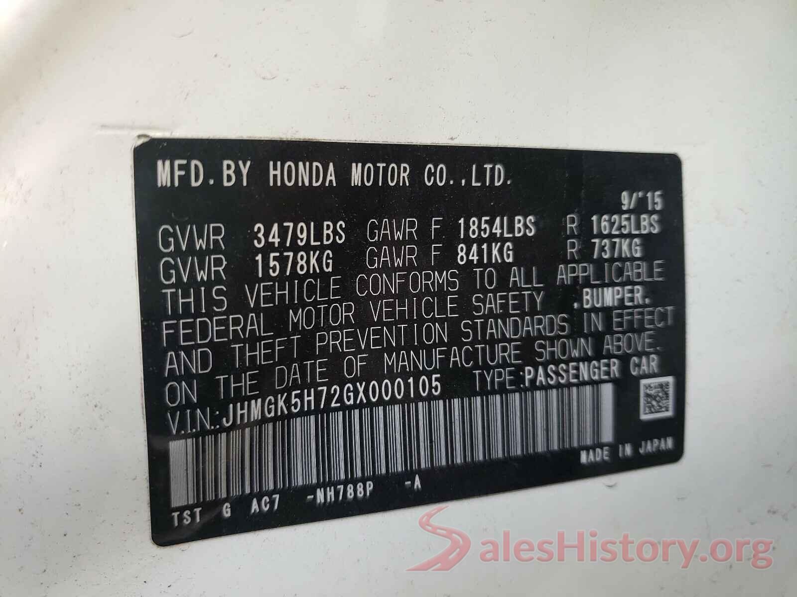 JHMGK5H72GX000105 2016 HONDA FIT