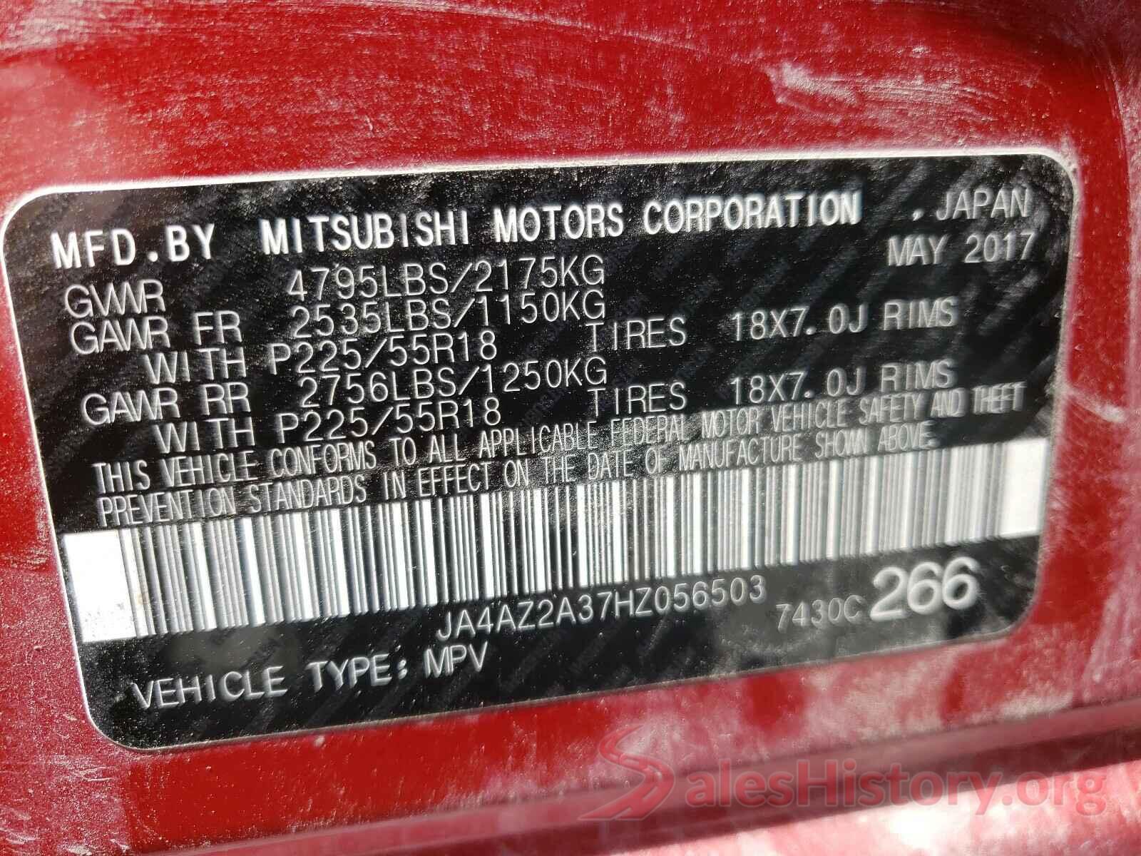 JA4AZ2A37HZ056503 2017 MITSUBISHI OUTLANDER