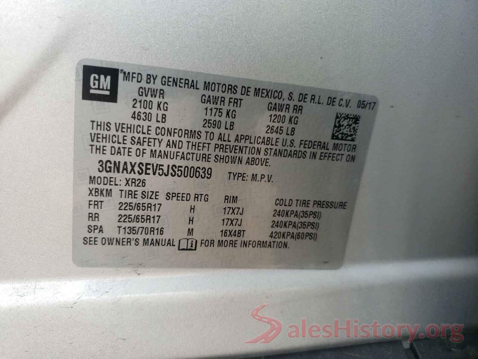 3GNAXSEV5JS500639 2018 CHEVROLET EQUINOX