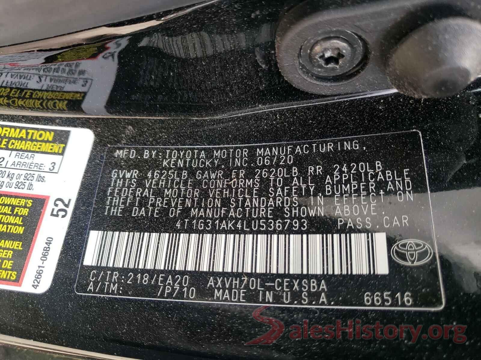 4T1G31AK4LU536793 2020 TOYOTA CAMRY