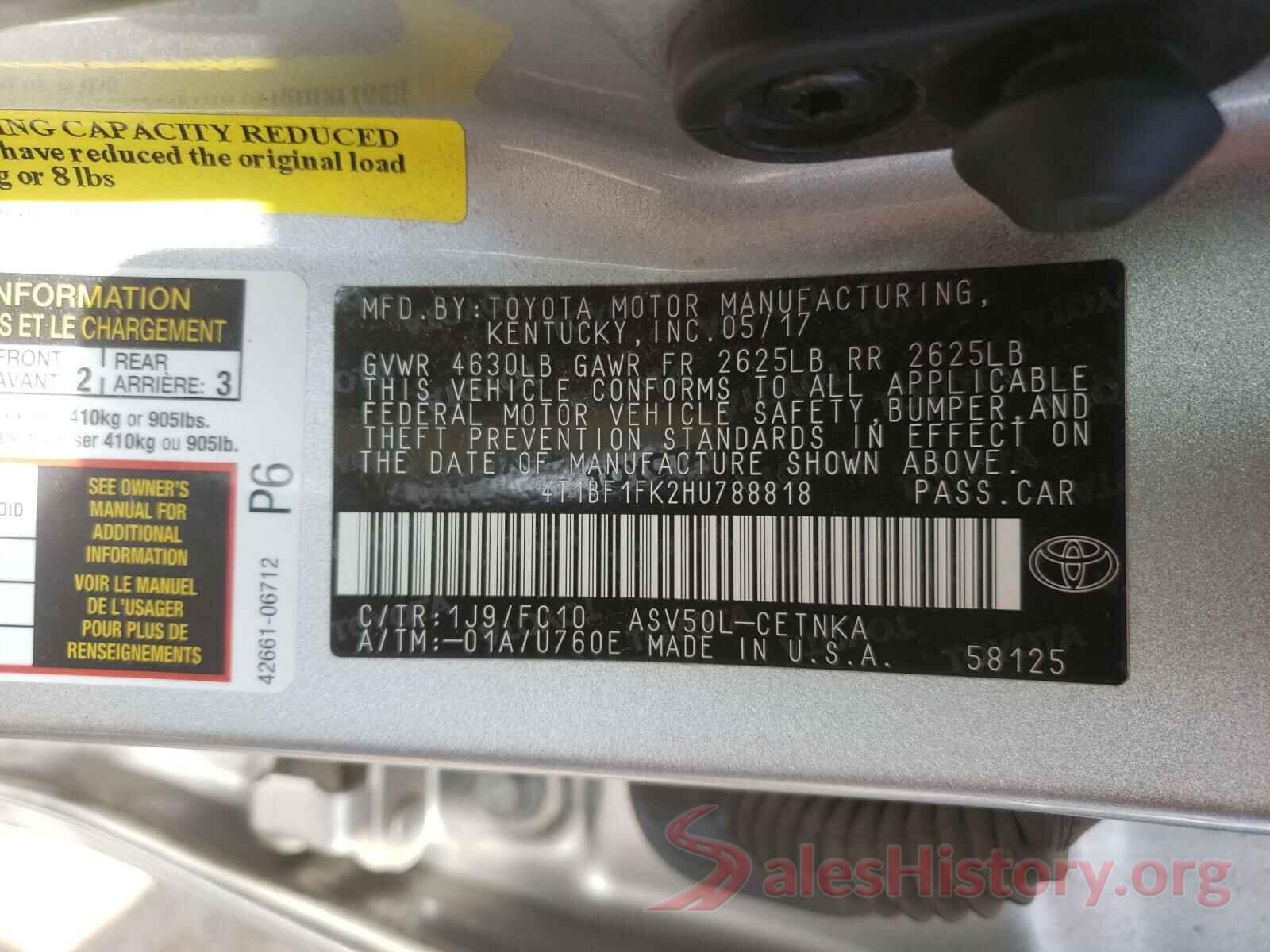 4T1BF1FK2HU788818 2017 TOYOTA CAMRY