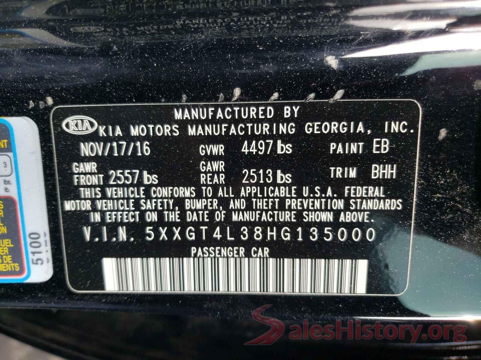 5XXGT4L38HG135000 2017 KIA OPTIMA