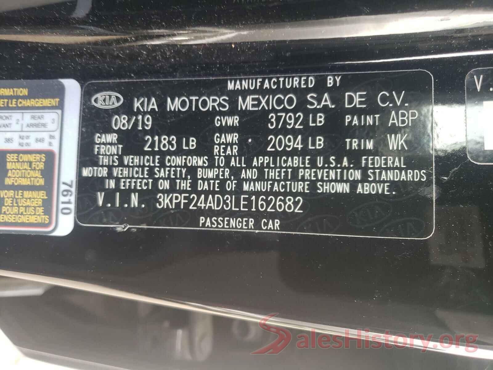 3KPF24AD3LE162682 2020 KIA FORTE