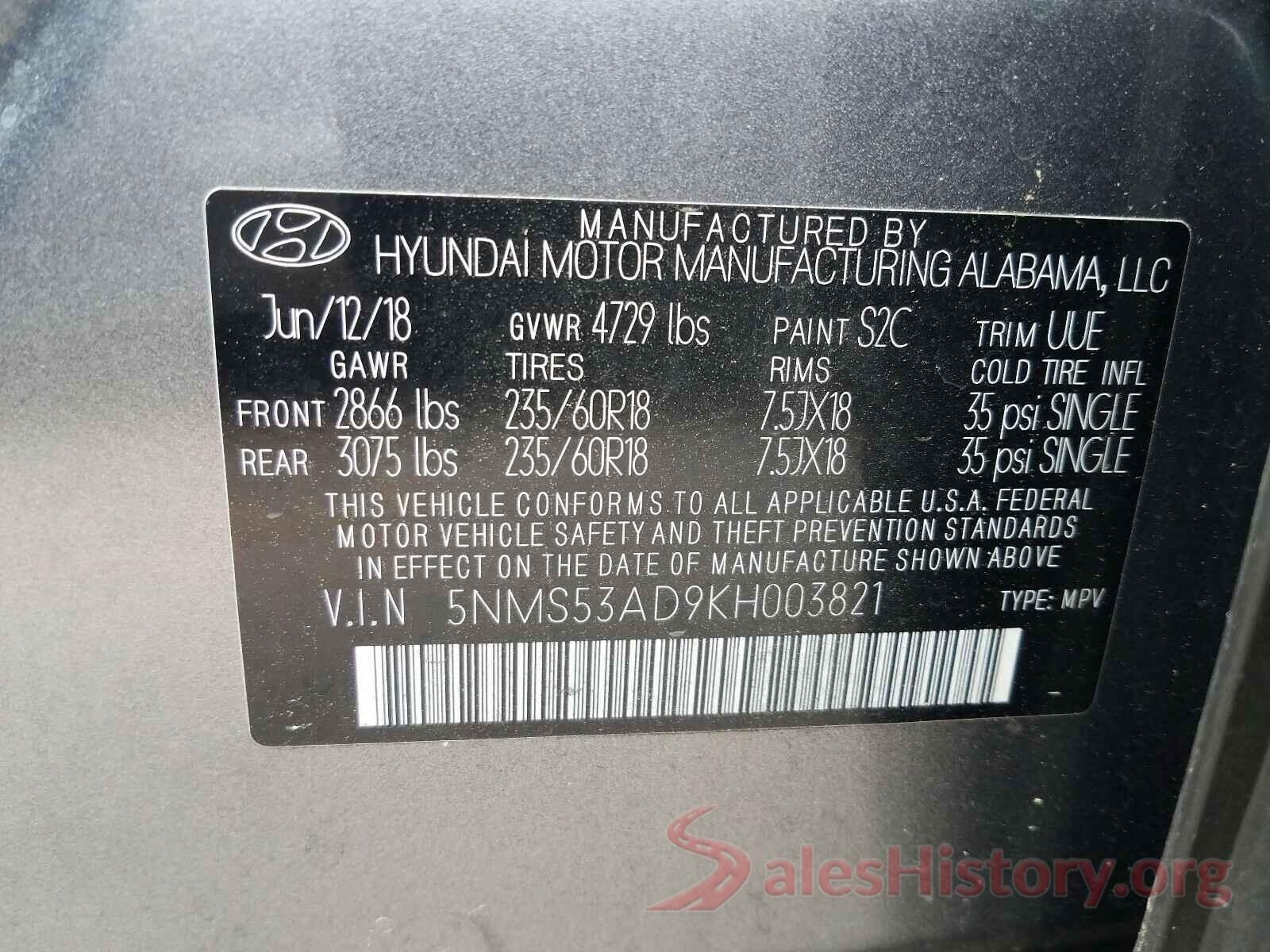 5NMS53AD9KH003821 2019 HYUNDAI SANTA FE