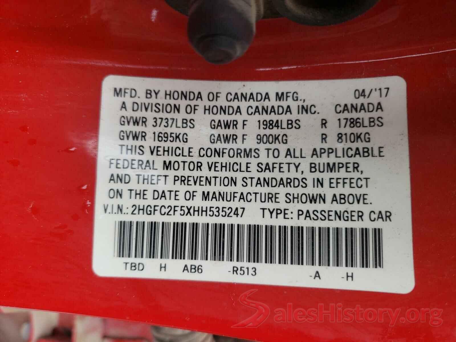 2HGFC2F5XHH535247 2017 HONDA CIVIC