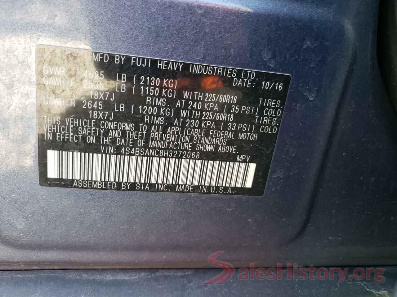 4S4BSANC8H3272068 2017 SUBARU OUTBACK