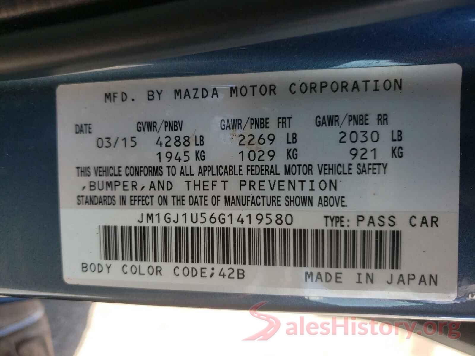 JM1GJ1U56G1419580 2016 MAZDA 6