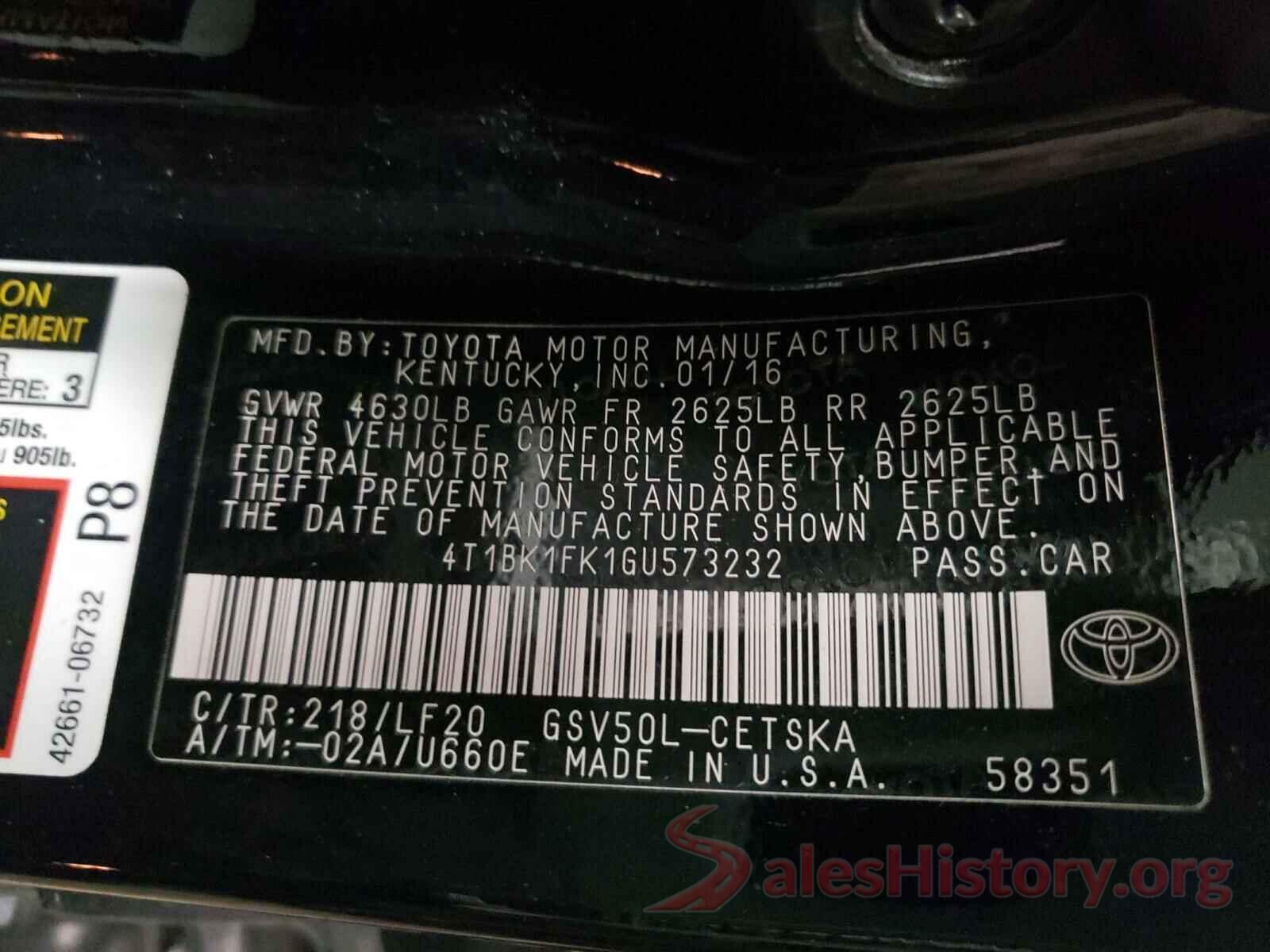 4T1BK1FK1GU573232 2016 TOYOTA CAMRY