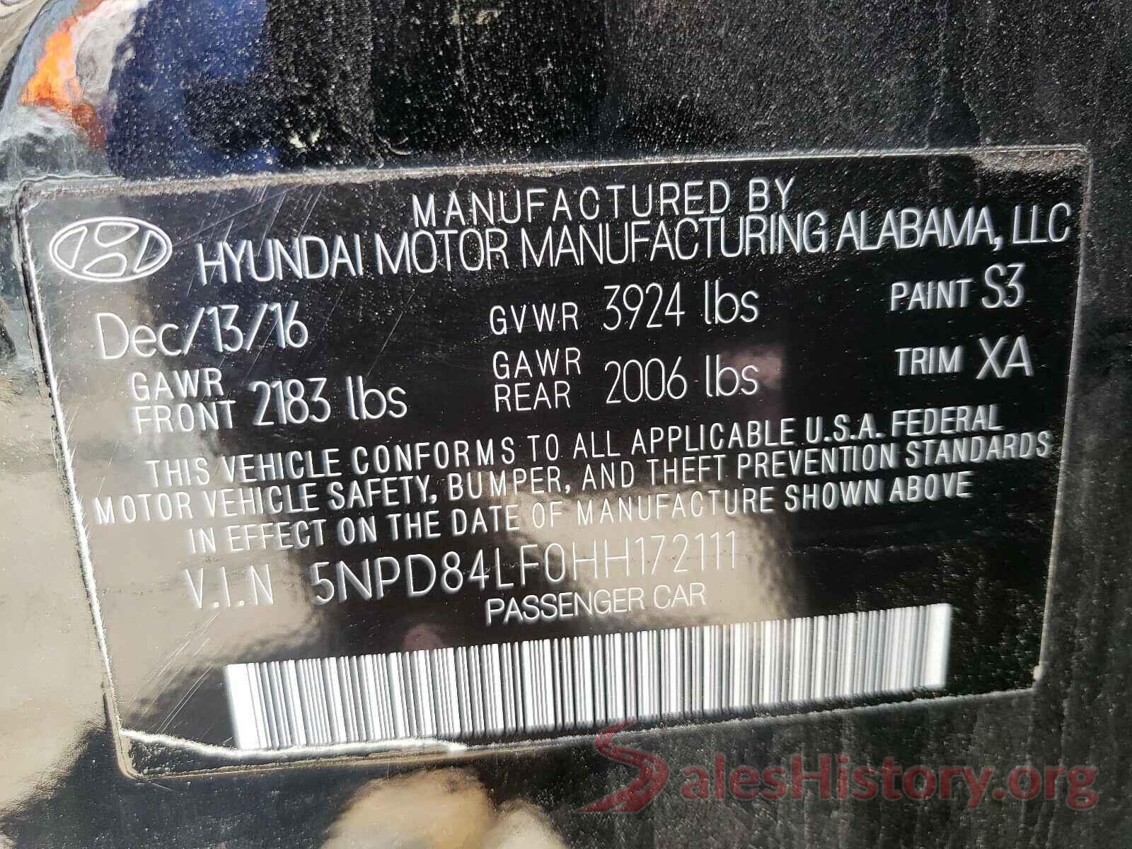 5NPD84LF0HH172111 2017 HYUNDAI ELANTRA