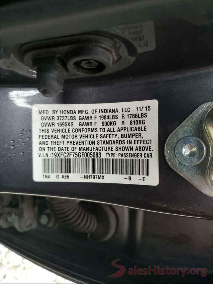 19XFC2F75GE005083 2016 HONDA CIVIC