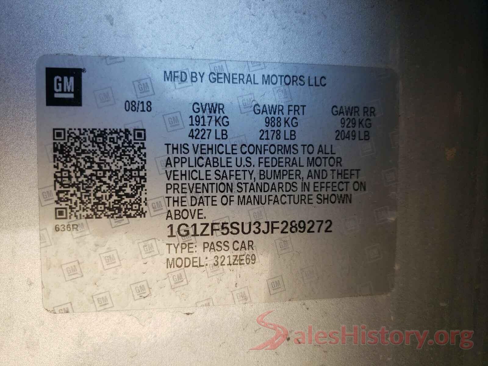 1G1ZF5SU3JF289272 2018 CHEVROLET MALIBU