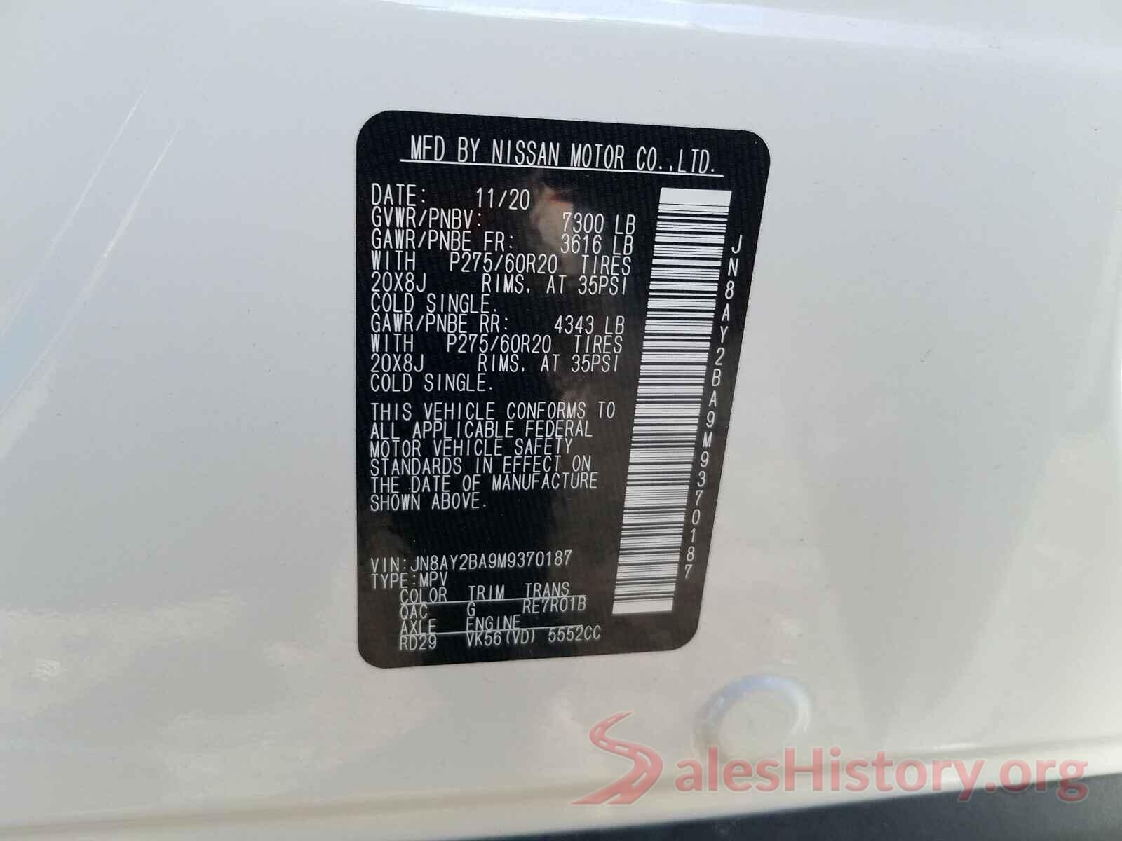 JN8AY2BA9M9370187 2021 NISSAN ARMADA