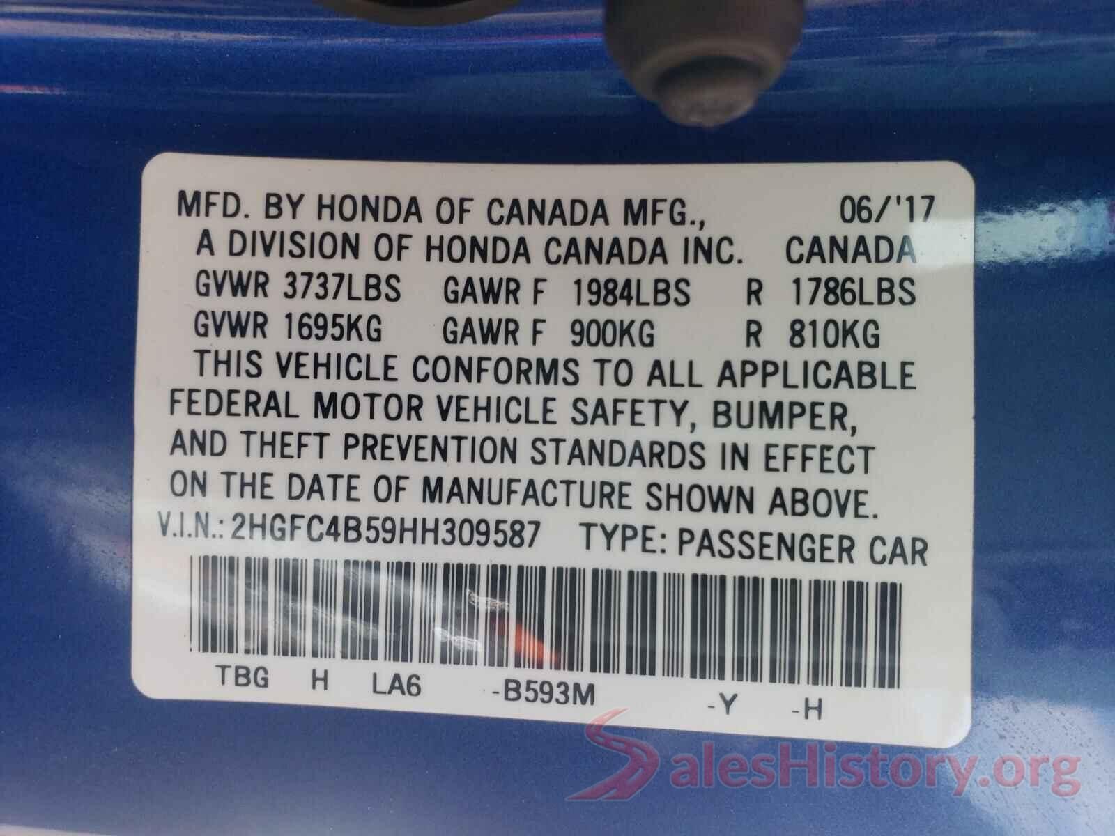 2HGFC4B59HH309587 2017 HONDA CIVIC