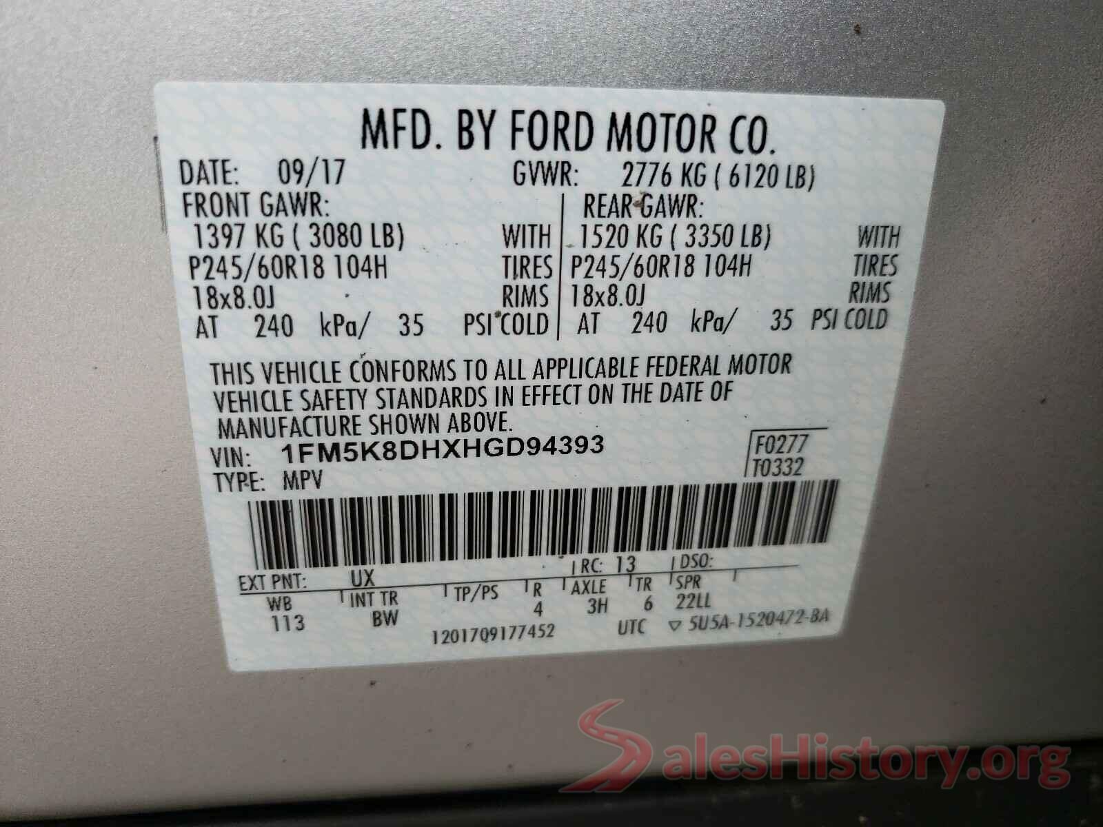 1FM5K8DHXHGD94393 2017 FORD EXPLORER