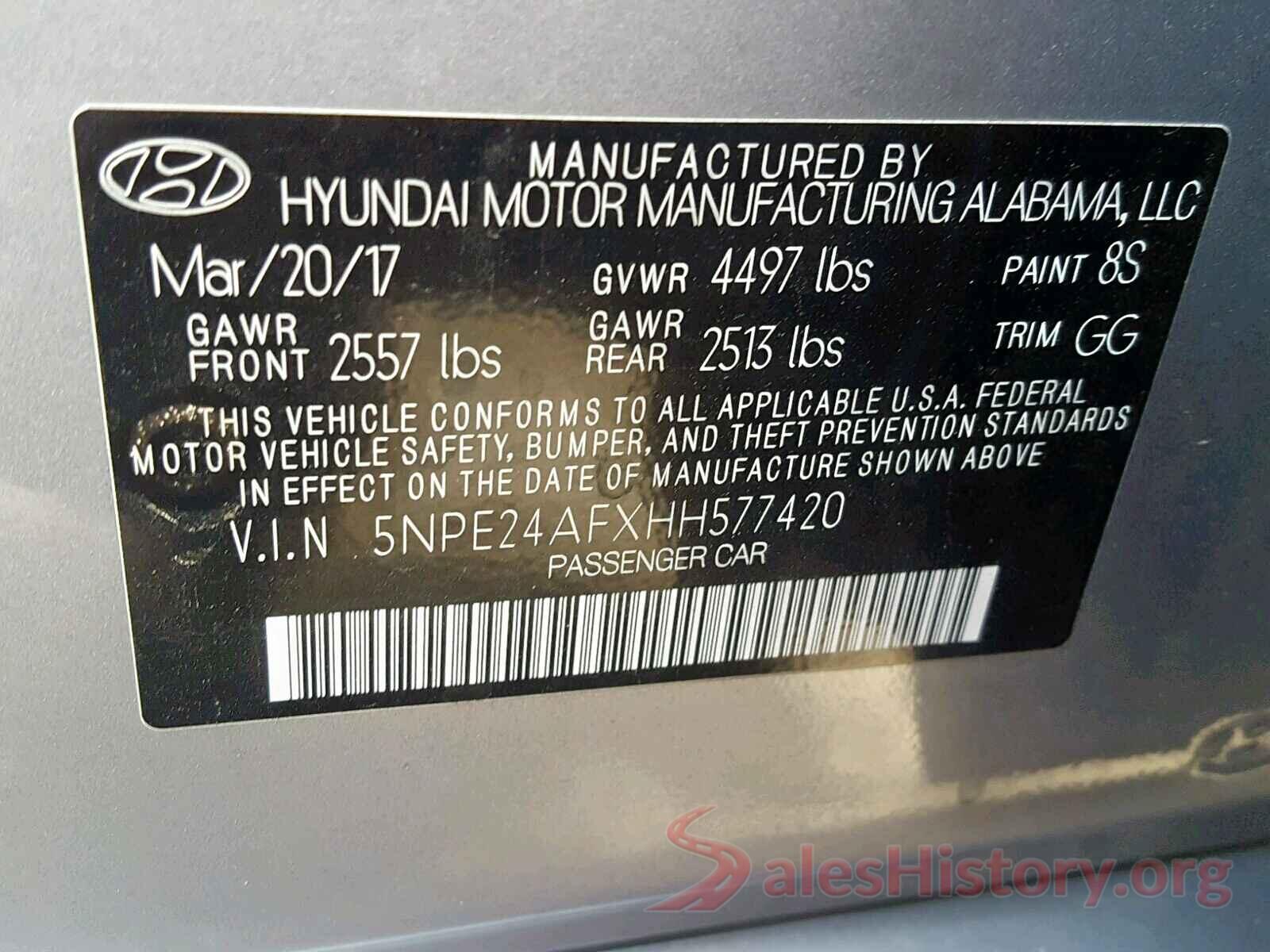 5NPE24AFXHH577420 2017 HYUNDAI SONATA