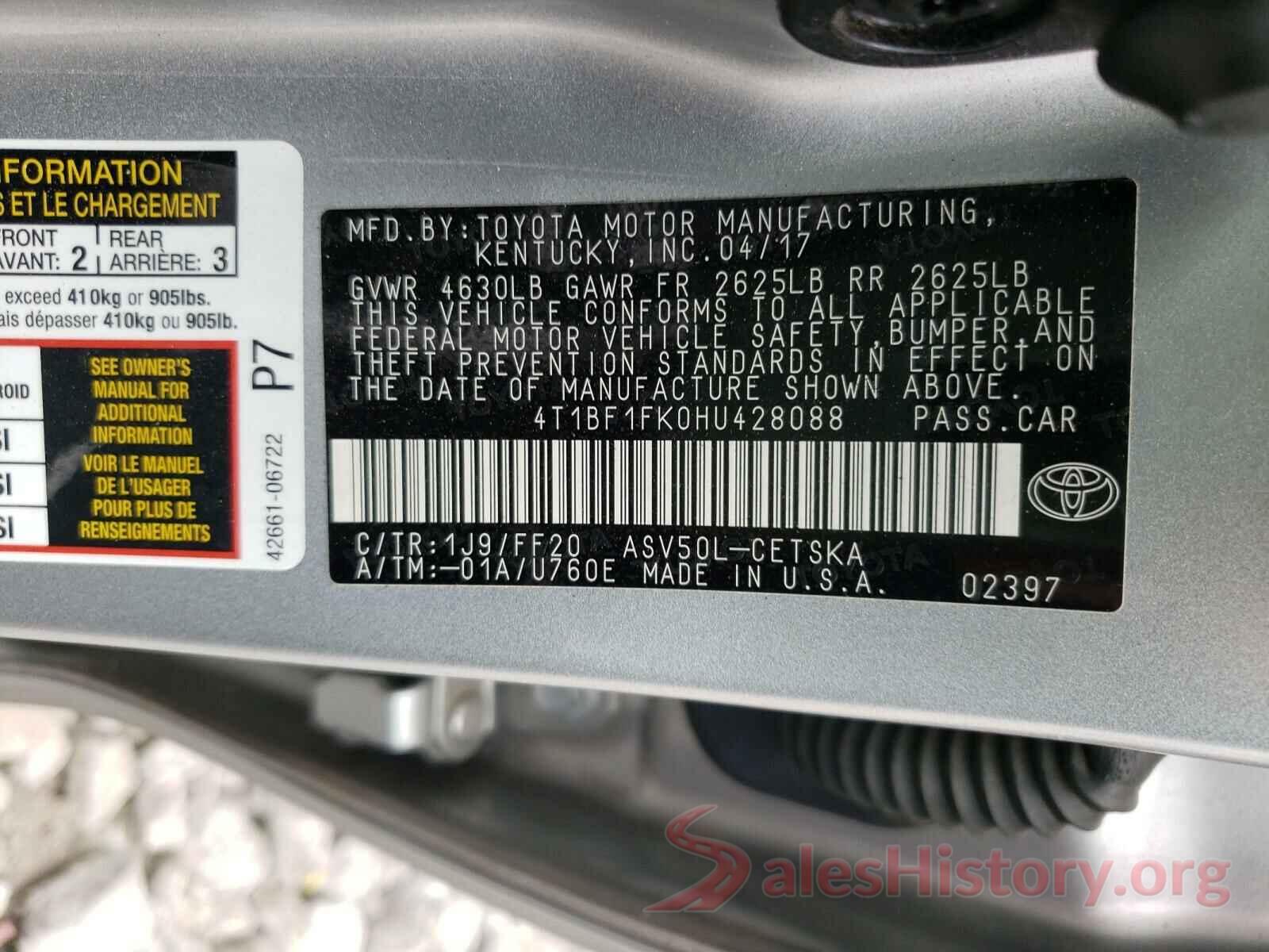 4T1BF1FK0HU428088 2017 TOYOTA CAMRY