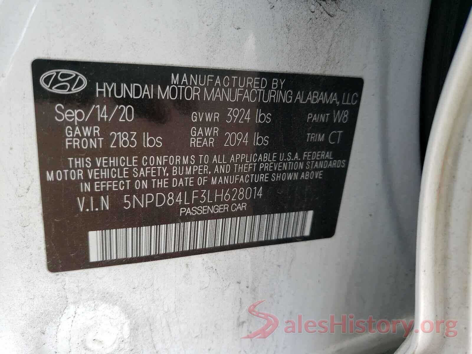 5NPD84LF3LH628014 2020 HYUNDAI ELANTRA